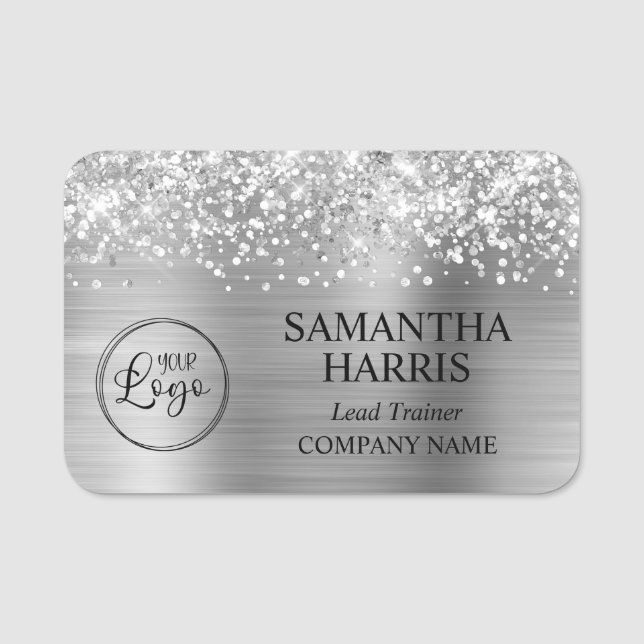 Glittery Silver Foil Logo Company Namensschild (Vorderseite)