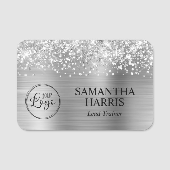 Glittery Silver Foil Logo Namensschild (Vorderseite)