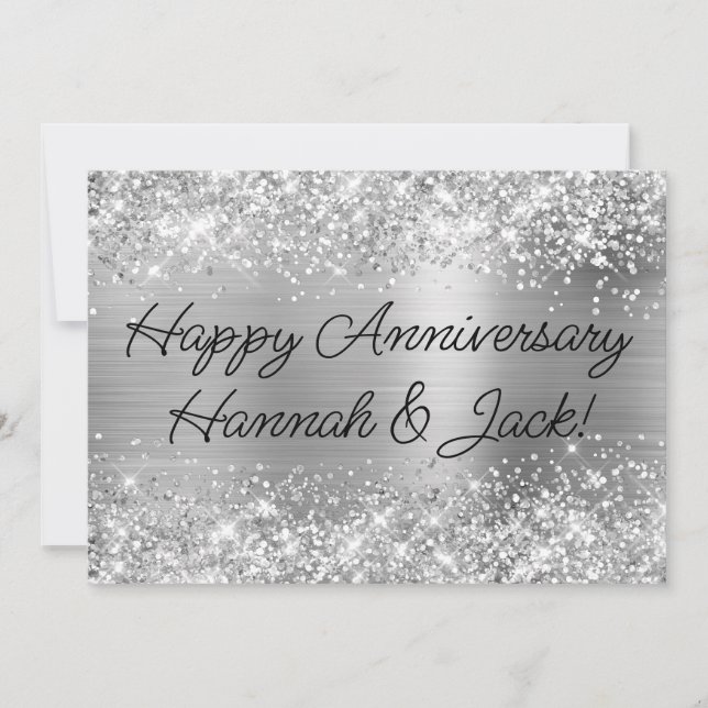 Glittery Silver Foil Modern Happy Jubiläum Karte (Vorderseite)