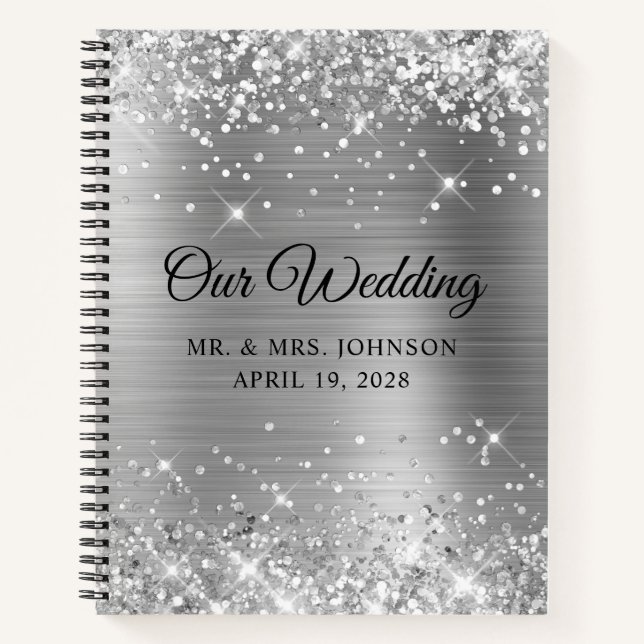 Glittery Silver Foil Our Wedding Guest Notizbuch (Vorderseite)