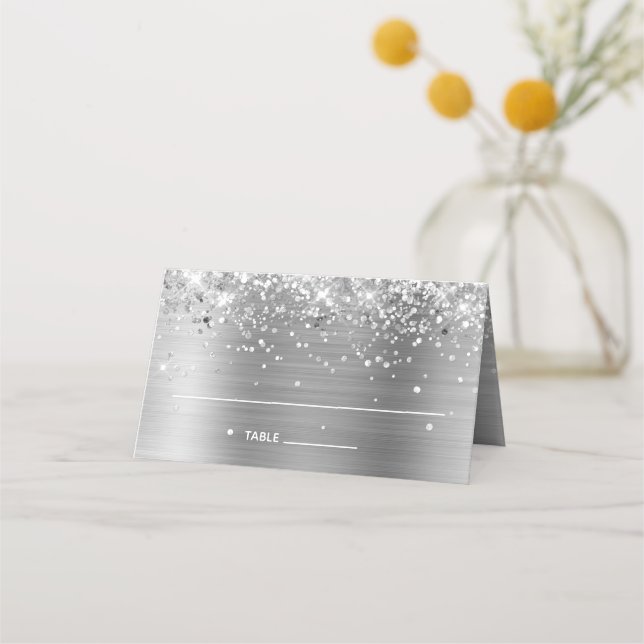 Glittery Silver Foil Platzkarte (Vorderseite)