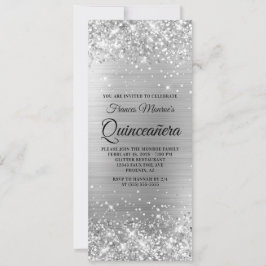 Glittery Silver Foil Quinceañera Einladung