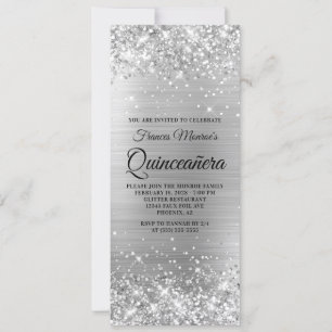 Glittery Silver Foil Quinceañera Einladung