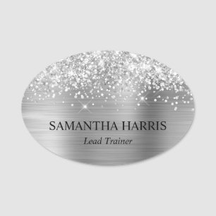 Glittery Silver Foil Rectangle Logo Namensschild