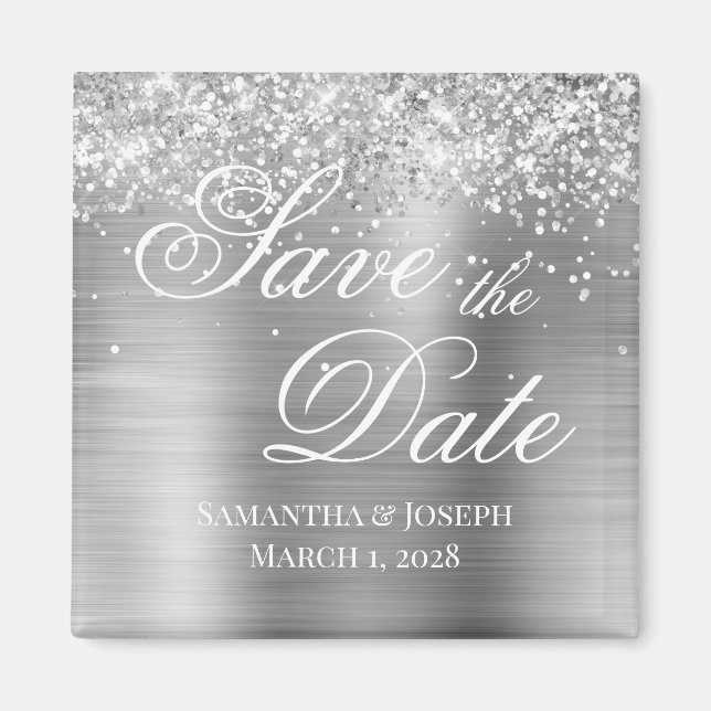 Glittery Silver Foil Save the Date Magnet (Vorne)