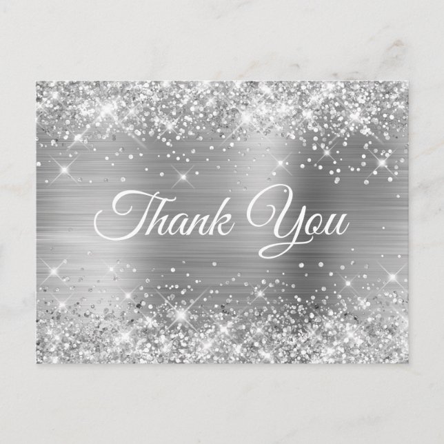 Glittery Silver Foil Sweet 16 Danke Postkarte (Vorderseite)