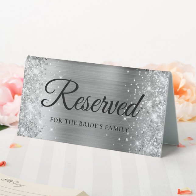 Glittery Silver Foil vorbehalten Tischaufsteller (In Situ (Hochzeit))