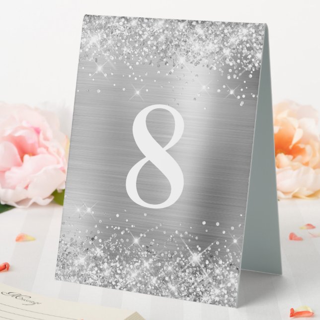 Glittery Silver Foil Wedding Number Tischaufsteller (In Situ (Hochzeit))