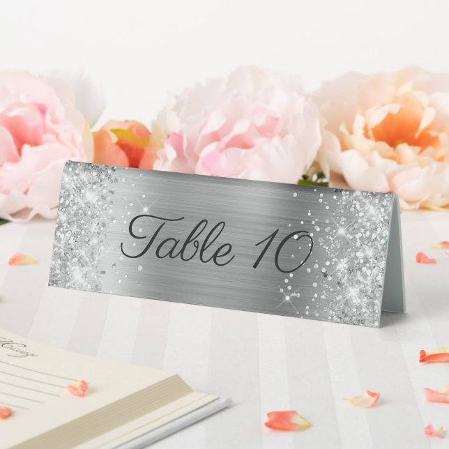 Glittery Silver Foil Wedding Tischaufsteller (In Situ (Hochzeit))