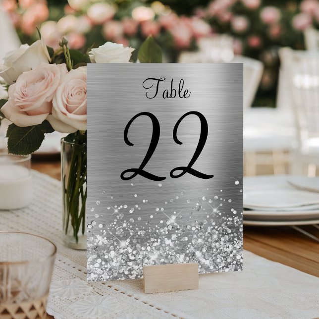 Glittery Silver Foil Wedding Tischnummer (Glittery Silver Foil Wedding Table Number)
