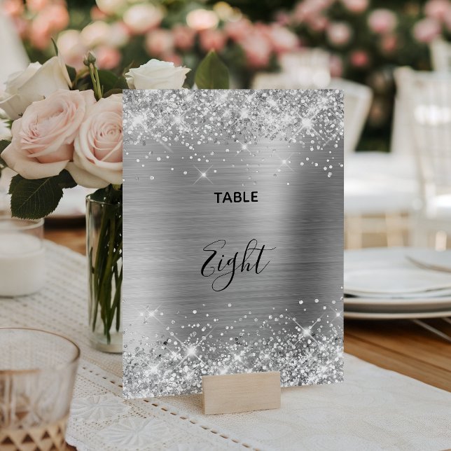 Glittery Silver Foil Wedding Tischnummer (Glittery Silver Foil Wedding Table Number)