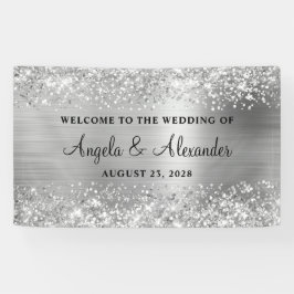Glittery Silver Foil Wedding Willkommen Banner