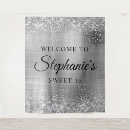 Glittery Silver Foil Willkommen in Sweet 16 Wandteppich