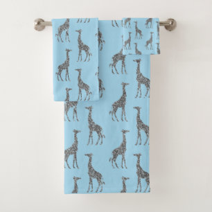 Glittery Silver Giraffe on Dreamy Blue Badhandtuch Set