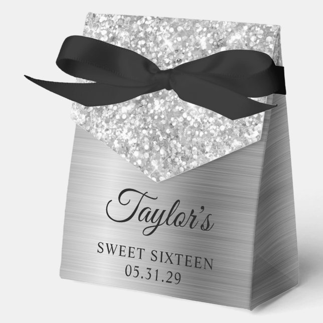 Glittery Silver Glam 16 . Geburtstag Geschenkschachtel (Vorderseite)