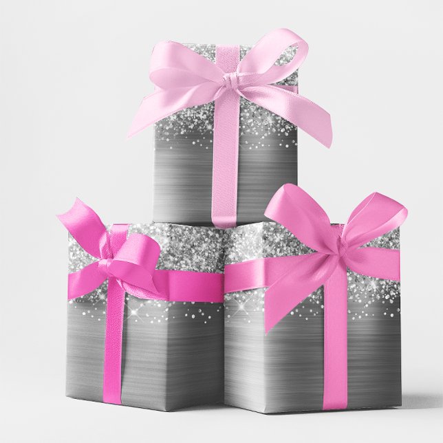 Glittery Silver Glam Geschenkpapier (Glittery Silver Glam Wrapping Paper)