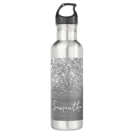 Glittery Silver Glam Name Edelstahlflasche