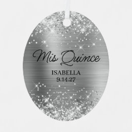 Glittery Silver Glam Quinceañera Ball Gown Foto Ornament Aus Metall