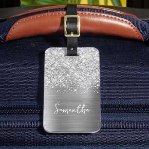 Glittery Silver Glam Script Name Gepäckanhänger