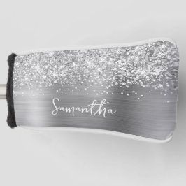 Glittery Silver Glam Script Name Golf Headcover