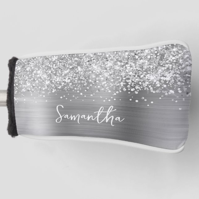 Glittery Silver Glam Script Name Golf Headcover (Vorderseite)
