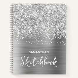Glittery Silver Glam Sketchbook mit Name Notizbuch
