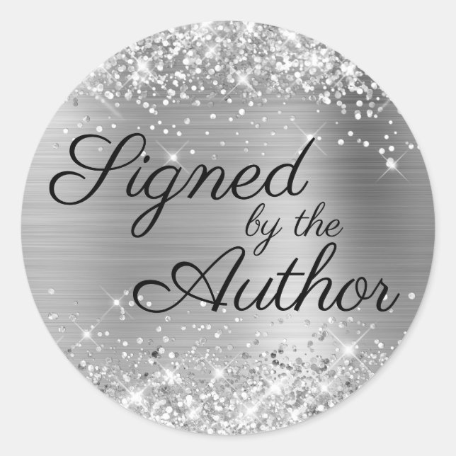 Glittery Silver Glam Unterschrift des Autors Runder Aufkleber (Vorderseite)