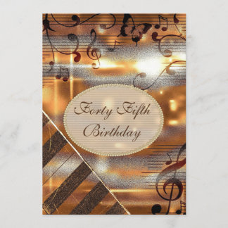 Glittery Silver & Gold Musiknoten 45. Geburtstag Einladung