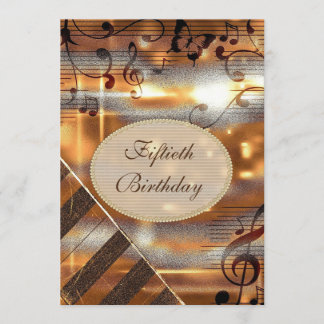 Glittery Silver & Gold Musiknoten 50. Geburtstag Einladung