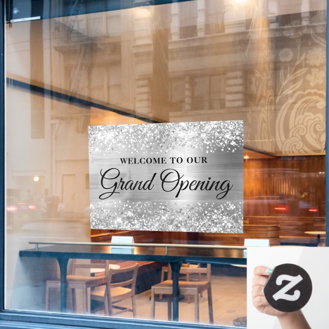 Glittery Silver Herzlich willkommen bei der Grand  Fensteraufkleber (Café-Fenster)