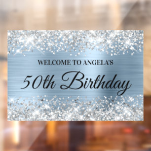 Glittery Silver Light Blue 50. Geburtstag Willkomm Fensteraufkleber