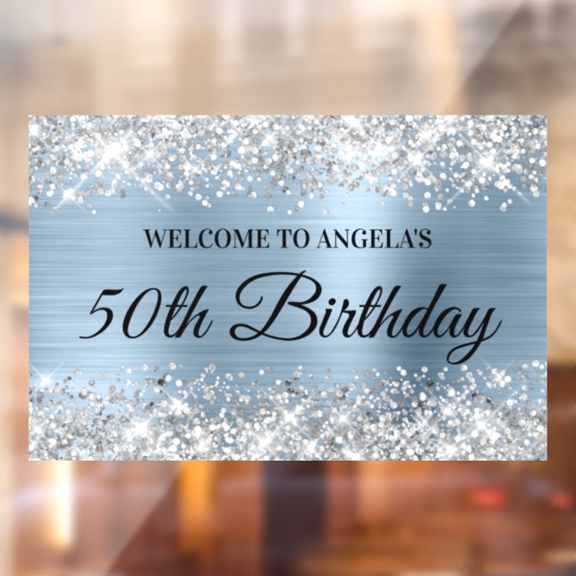Glittery Silver Light Blue 50. Geburtstag Willkomm Fensteraufkleber (Blatt 2)