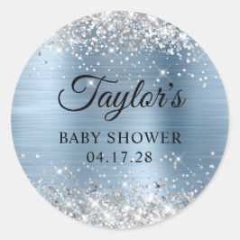 Glittery Silver Light Blue Foil Babydusche Runder Aufkleber
