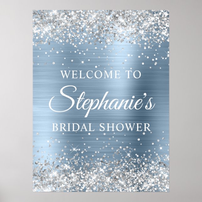 Glittery Silver Light Blue Foil Bridal Shower Poster (Vorne)