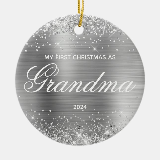Glittery Silver My First Christmas as Grandma Keramik Ornament (Vorne)