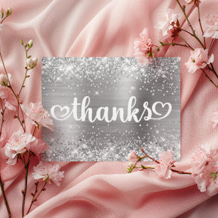 Glittery Silver Niedlich Hearts Sweet 16 Danke Postkarte