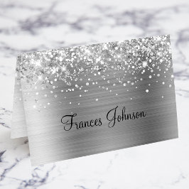 Glittery Silver Nom individuel Placer Cartes
