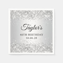 Glittery Silver Ombre 40. Geburtstag Serviette
