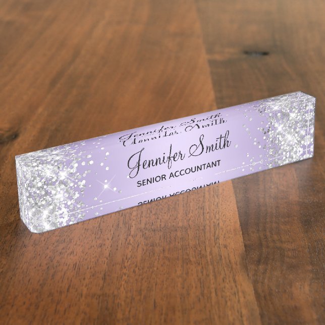 Glittery Silver Pale Lavender Gradient Namensplakette (Seite)