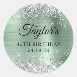 Glittery Silver Pale Mint Foil 40. Geburtstag Runder Aufkleber