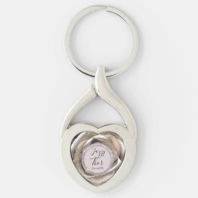 Glittery Silver Rose Petals Personalisiert Schlüsselanhänger (Vorderseite)