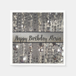 Glittery Silver Stringperlen Geburtstag Serviette