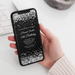 Glittery Silver und Black 18. Geburtstag Einladung
