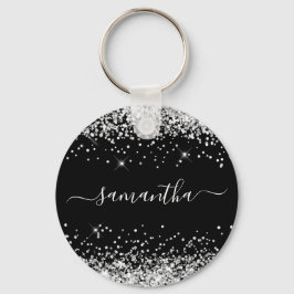 Glittery Silver und Black Girl Name Schlüsselanhänger
