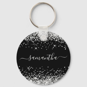 Glittery Silver und Black Girl Name Schlüsselanhänger