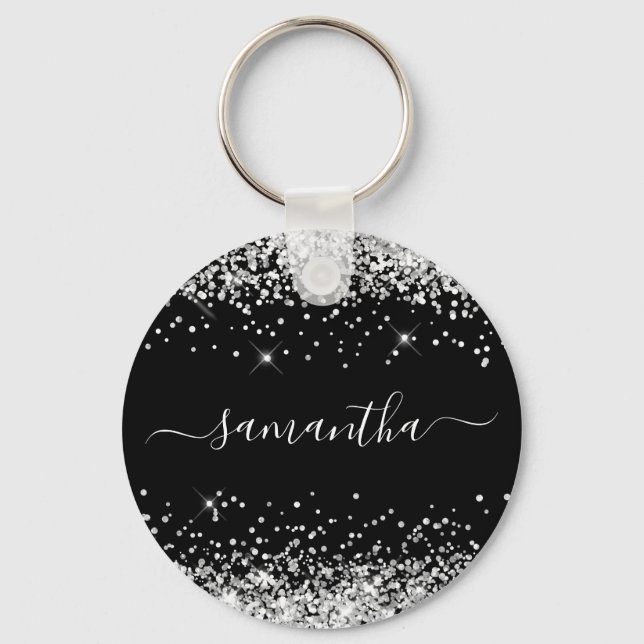 Glittery Silver und Black Girl Name Schlüsselanhänger (Vorderseite)
