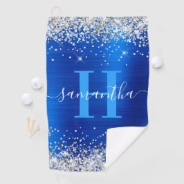 Glittery Silver und Royal Blue Foil Mit Monogramm Golfhandtuch
