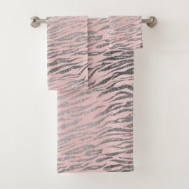 Glittery Silver Zebra Print on Pink Blush Badhandtuch Set