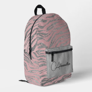 Glittery Silver Zebra Print on Pink Personalisiert Bedruckter Rucksack