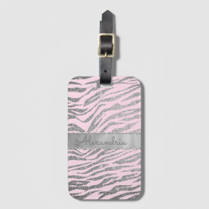 Glittery Silver Zebra Print on Pink Personalisiert Gepäckanhänger